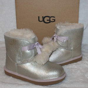 UGG GITA SPARKLE GOLD PINK LEATHER BOOTS GIRLS NEW